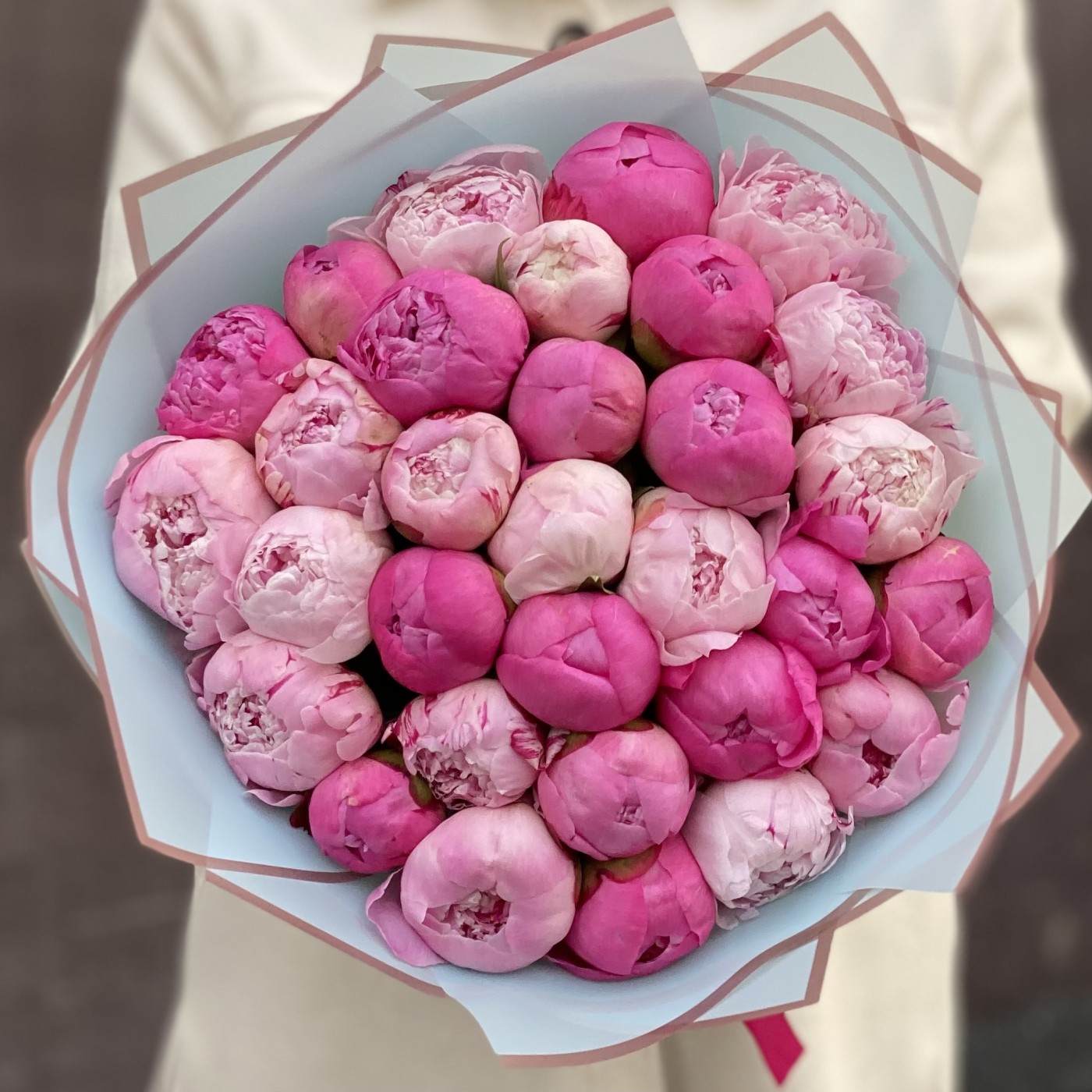 Букет из 31 нежно-розового пиона Сара Бернар