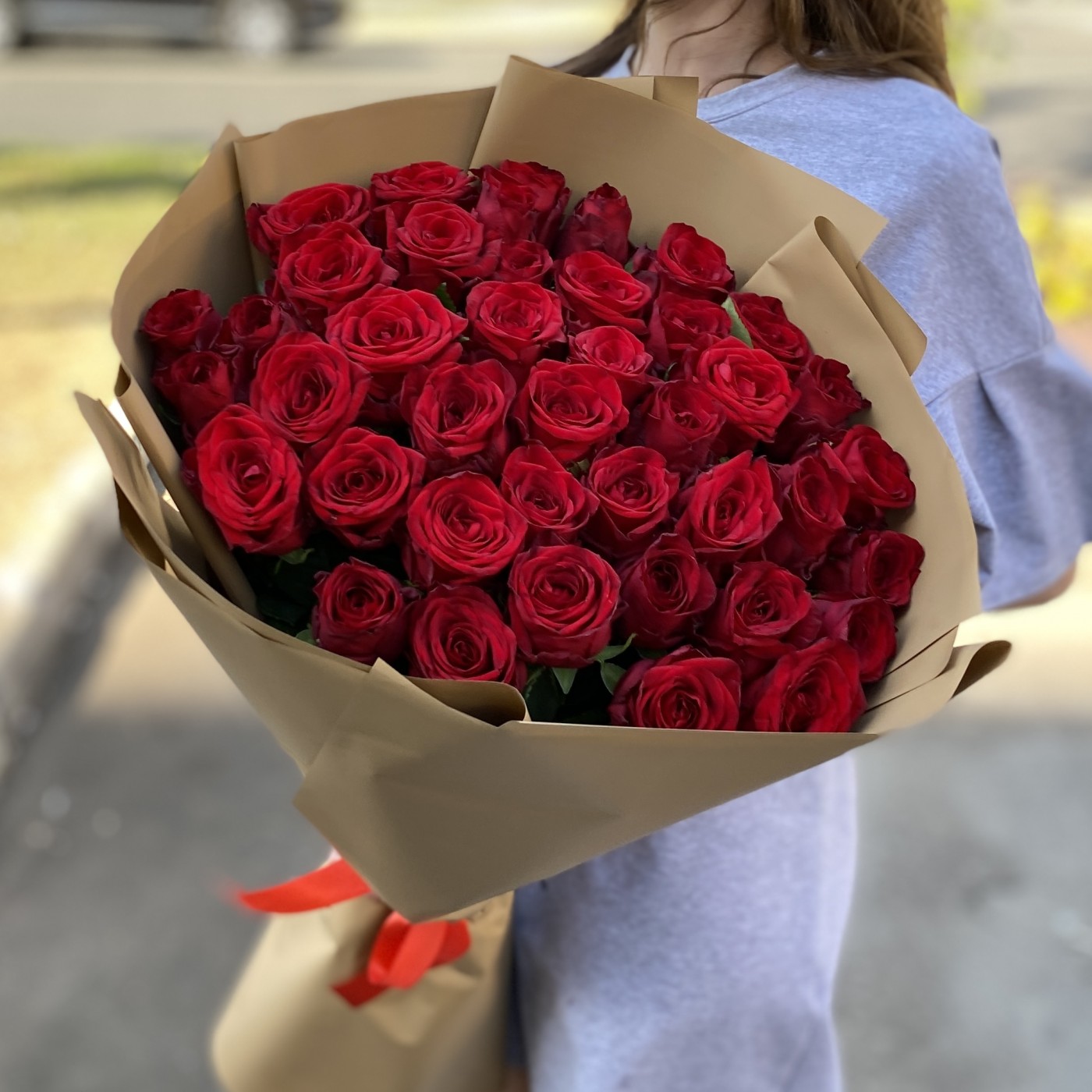 45 красных роз 70 см